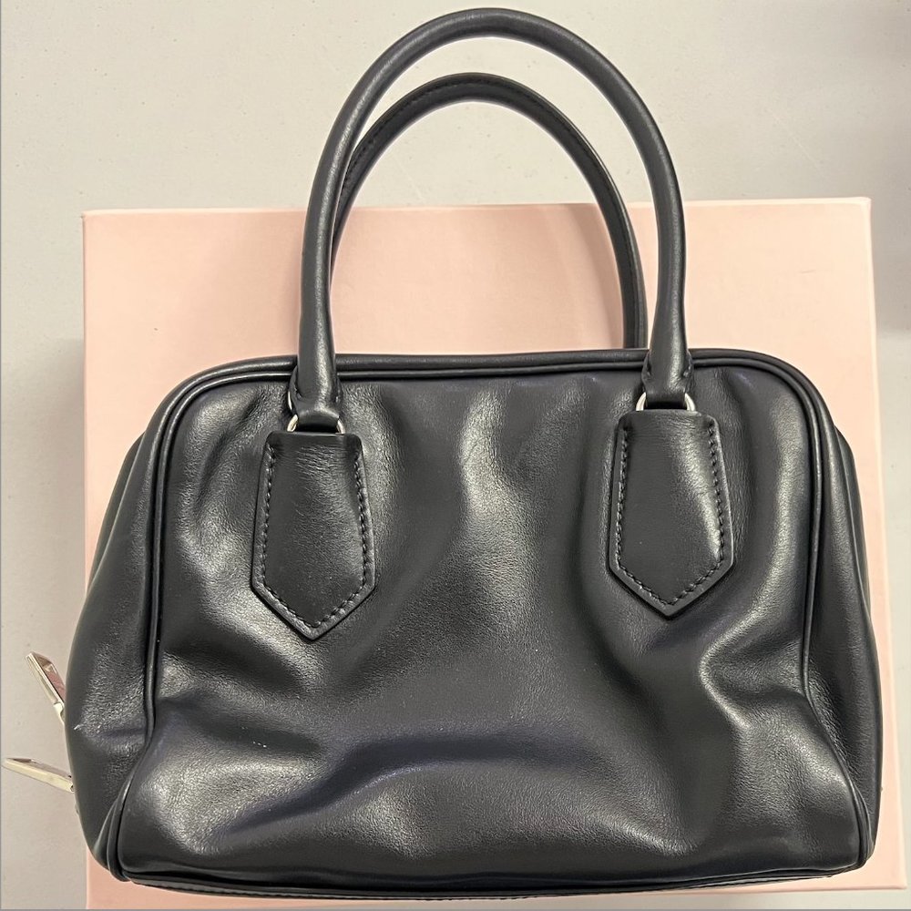 Prada Black Bauletto Saffiano Leather Bag with Soft Pink Calf Leather Interior - Picture 2 of 6